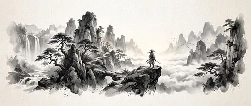 Monochrome Ink Wash Mountain Warrior