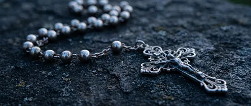 Antique Silver Rosary on Dark Stone