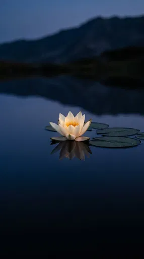 White Water Lily on Calm Mountain Lake