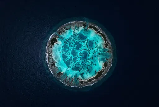 Aerial View of Glowing Turquoise Coral Lagoon