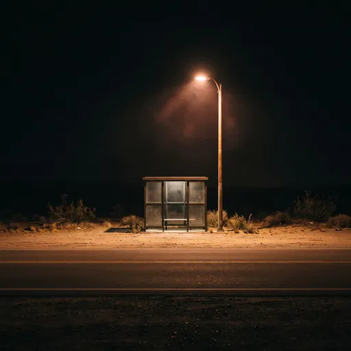 Empty Desert Bus Stop at Night