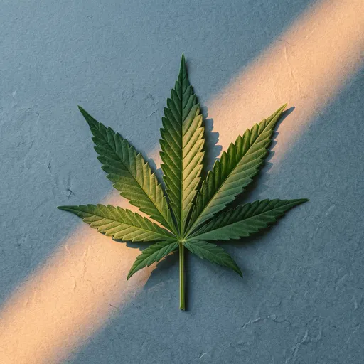 Cannabis Leaf on Slate Background with Sunlight