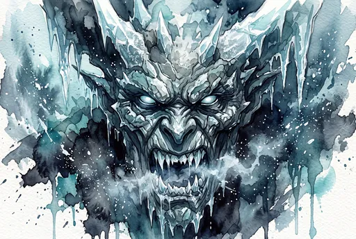 Watercolor Illustration of Snarling Frost Demon