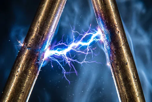 Macro Electrical Arc Between Brass Electrodes