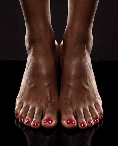 Bare Feet With Red Pedicure on Black
