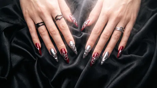 Red and Silver Chrome Stiletto Nail Art