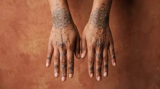 Hands With Mandala and Lotus Tattoos