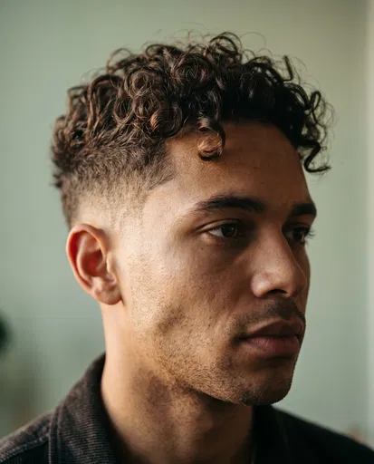 Man With Curly Drop Fade Haircut