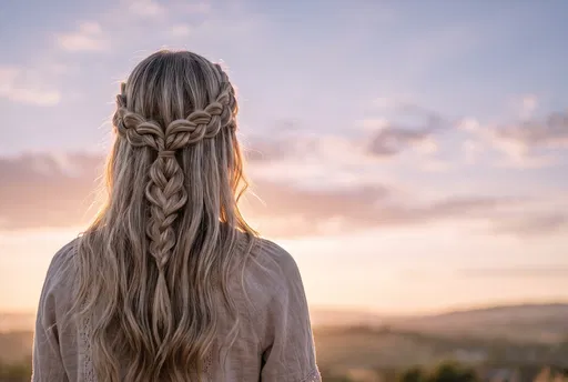 Woman With Crown Braid at Sunset