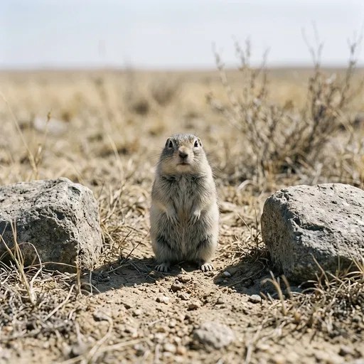 Alert Rodent Standing Between Stones