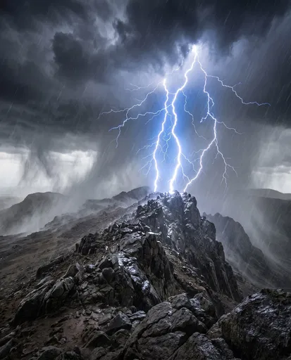 Forked Lightning Striking Rocky Mountain Ridge