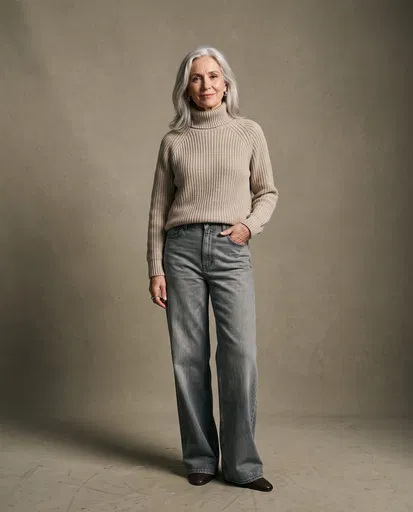 Mature Woman in Sweater and Jeans
