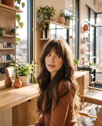 Woman With Textured Fringe in Bright Salon