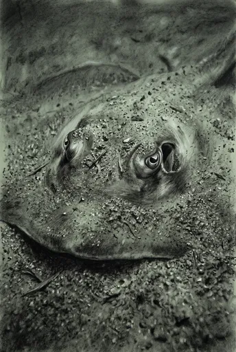 Charcoal Drawing of Buried Stingray