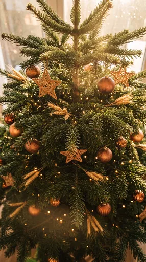 Backlit Christmas Tree With Rustic Ornaments