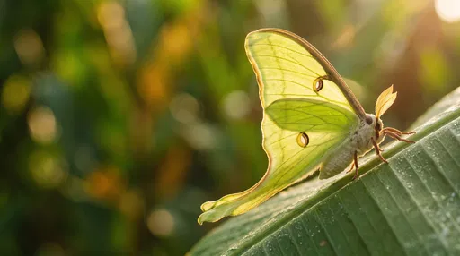 Backlit Green Luna Moth on Leaf