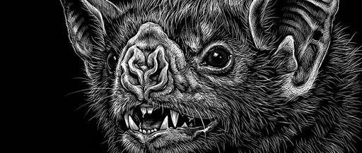 Scratchboard Illustration of Vampire Bat Face