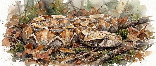 Watercolor Illustration of Coiled Gaboon Viper