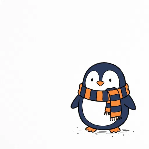 Cute Cartoon Penguin Wearing Striped Scarf