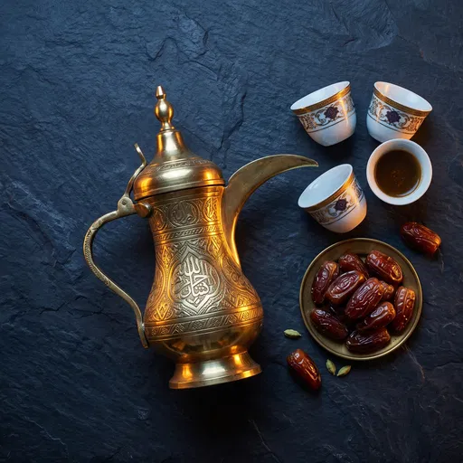 Traditional Brass Dallah Coffee Pot With Dates
