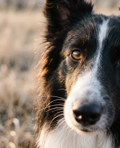 Close-Up Portrait of Black and White Dog