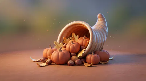 3D Ceramic Cornucopia With Autumn Pumpkins