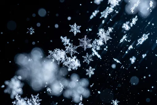 Falling Winter Snowflakes on Black Background