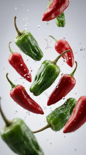 Floating Red and Green Peppers with Water