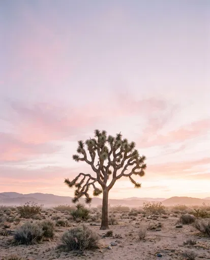 Lone Joshua Tree at Pastel Sunrise