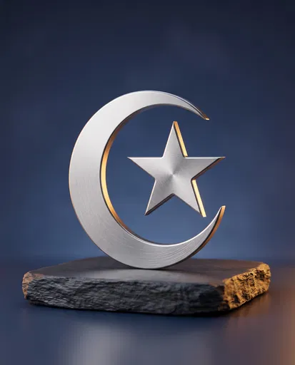 Brushed Silver Crescent Moon and Star