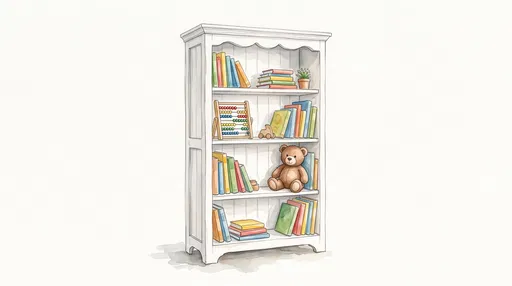 Watercolor White Children's Bookcase Illustration