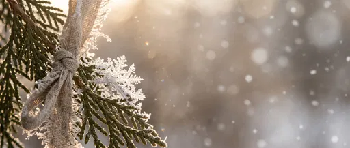 Frosted Cedar Branch With Linen Ribbon