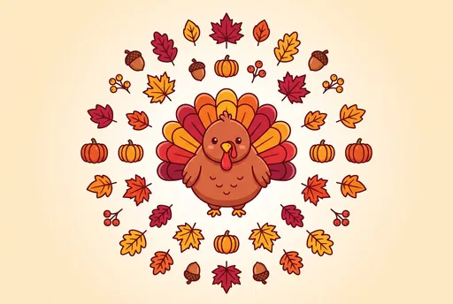 Cute Cartoon Turkey Autumn Wreath Illustration