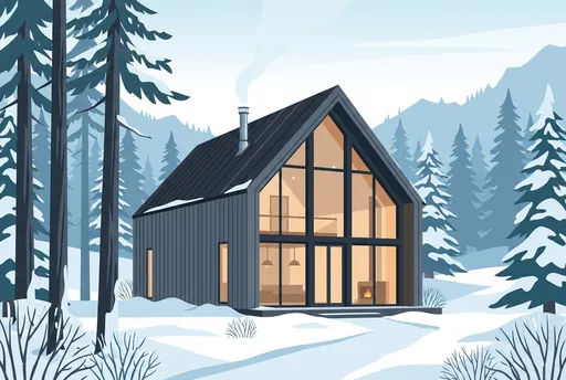 Modern Nordic Cabin in Winter Forest