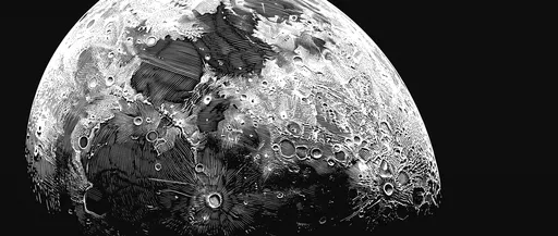 Monochrome Engraved Gibbous Moon Illustration