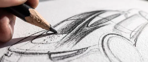 Macro Close-Up of Pencil Sketching Car