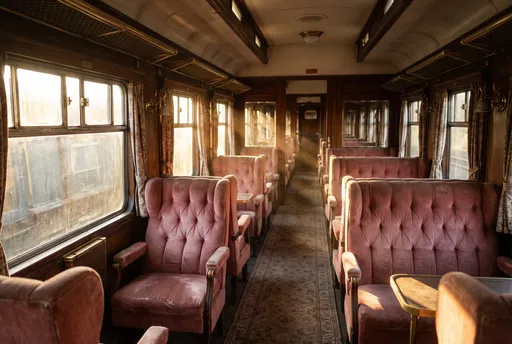 Vintage Train Cabin With Pink Velvet Seats