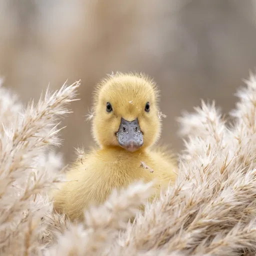 Yellow Duckling Peeking Through Pampas Grass
