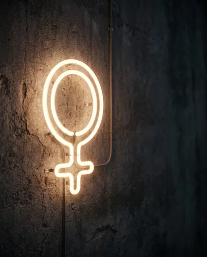 Glowing Neon Female Symbol on Concrete Wall