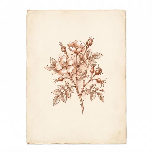 Vintage Sanguine Wild Rose Botanical Drawing