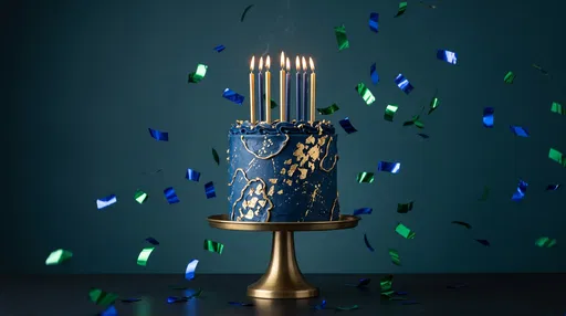 Navy and Gold Birthday Cake with Confetti