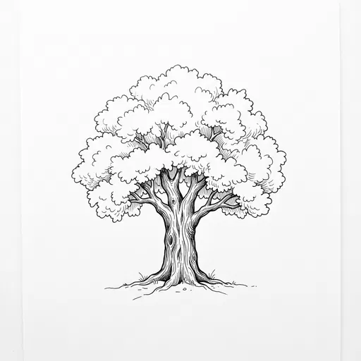Black Ink Line Drawing of Oak Tree