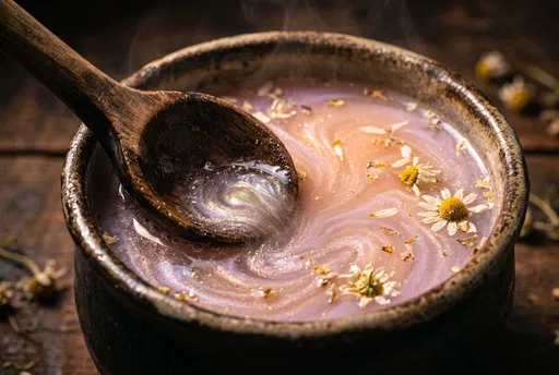 Wooden Ladle in Shimmering Floral Brew