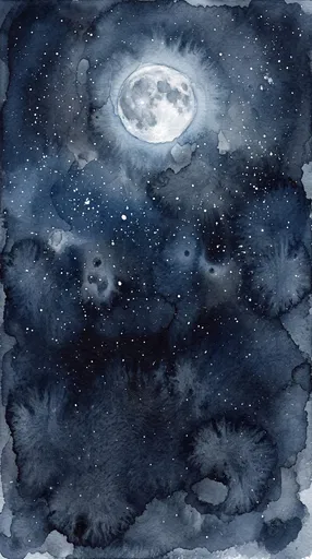 Watercolor Indigo Night Sky and Full Moon