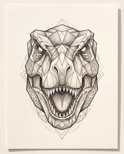 Geometric T-Rex Head Stipple Illustration