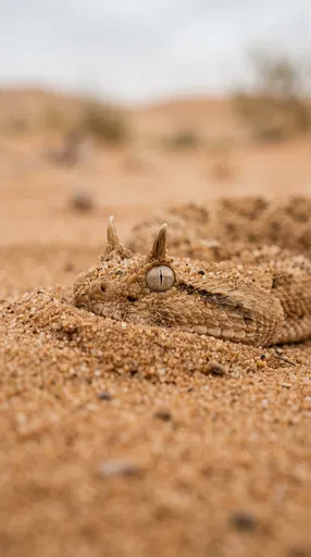 Horned Viper Camouflaged in Desert Sand