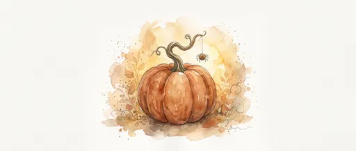 Watercolor Pumpkin with Dangling Spider
