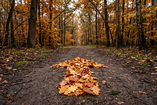 Autumn Leaf Arrow on Forest Path