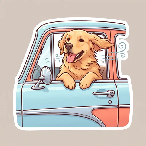 Golden Retriever in Retro Car Sticker
