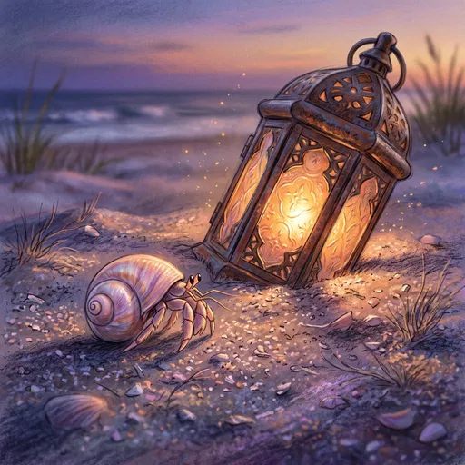 Hermit Crab by Glowing Beach Lantern
